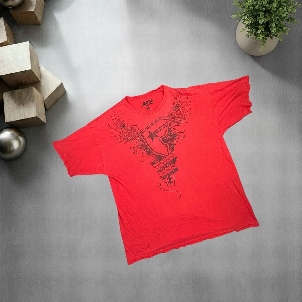 Famous Stars and Straps Red Graphic T-Shirt Mens XL Y2K Skater Grunge Boxy Tee